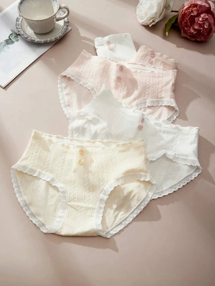 SHEIN سراويل داخلية نسائية من 5 قطع ينقشة زهور ودانتيل ومتعدد الألوان