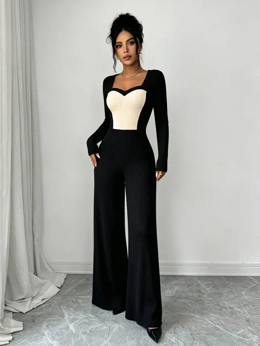 SHEIN Elenzga جمبسوت نسائي بخصر عالٍ أبيض وأسود