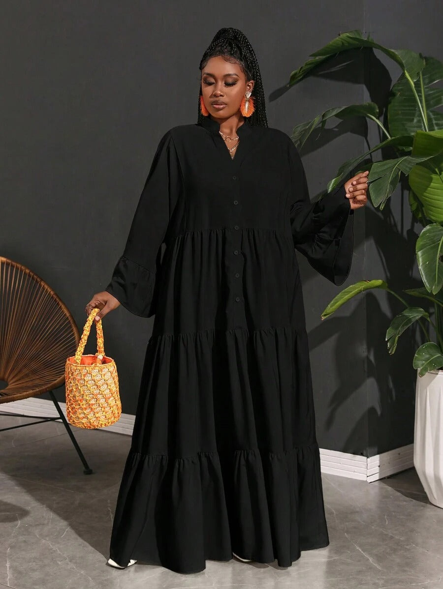 SHEIN Slaydiva فستان قميص شيفون A لاين مقاسات كبيرة