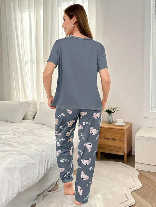 SHEIN Dream Adore بيجامة 2 قطعة بلون متعدد الألوان وأكمام قصيرة وبنطلون طويل