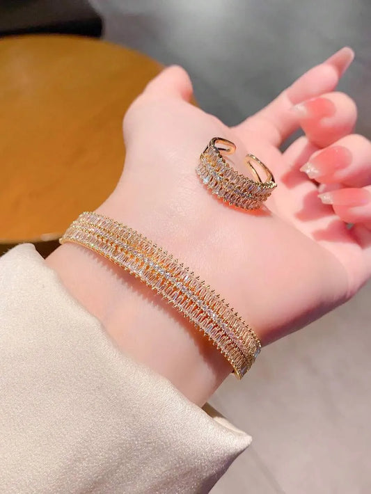 SHEIN طقم خاتم وسوار نجمة زركونيا تشيكية قطعتين