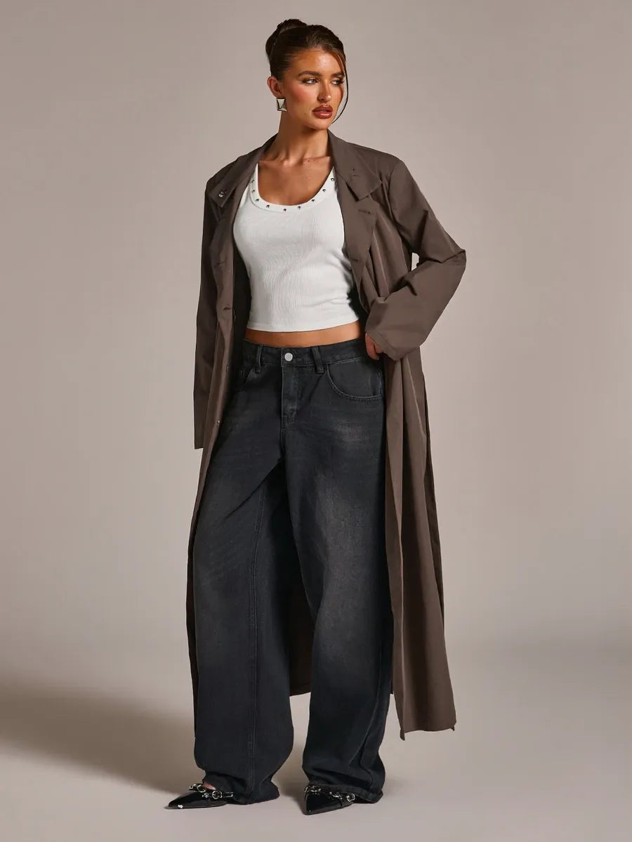 SHEIN BAE معطف ترنش مزدوج الصدر بحزام