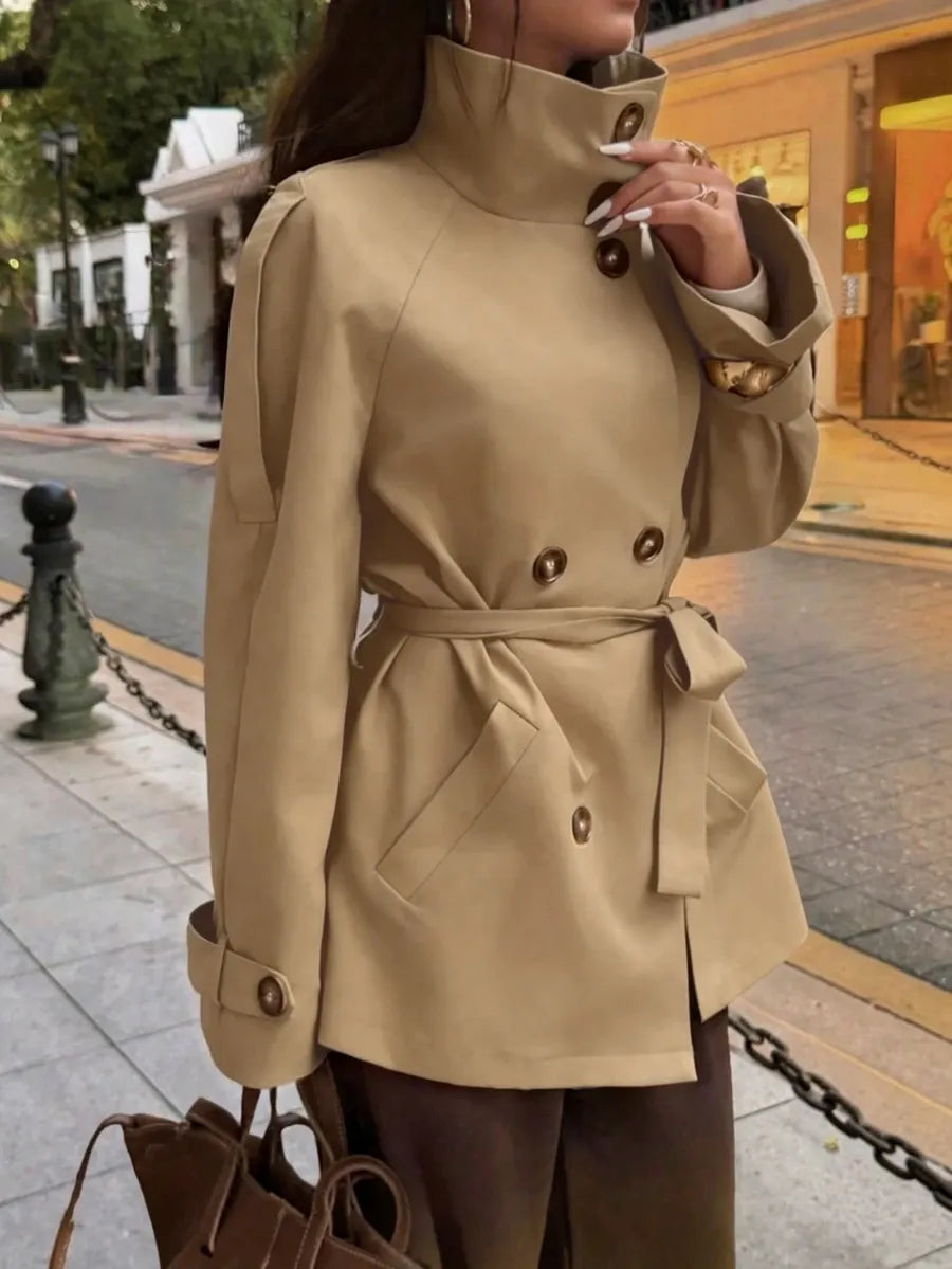 SHEIN x Luisa Sonza Elyressa معطف ترنش نسائي بربطة خصر وخاكي