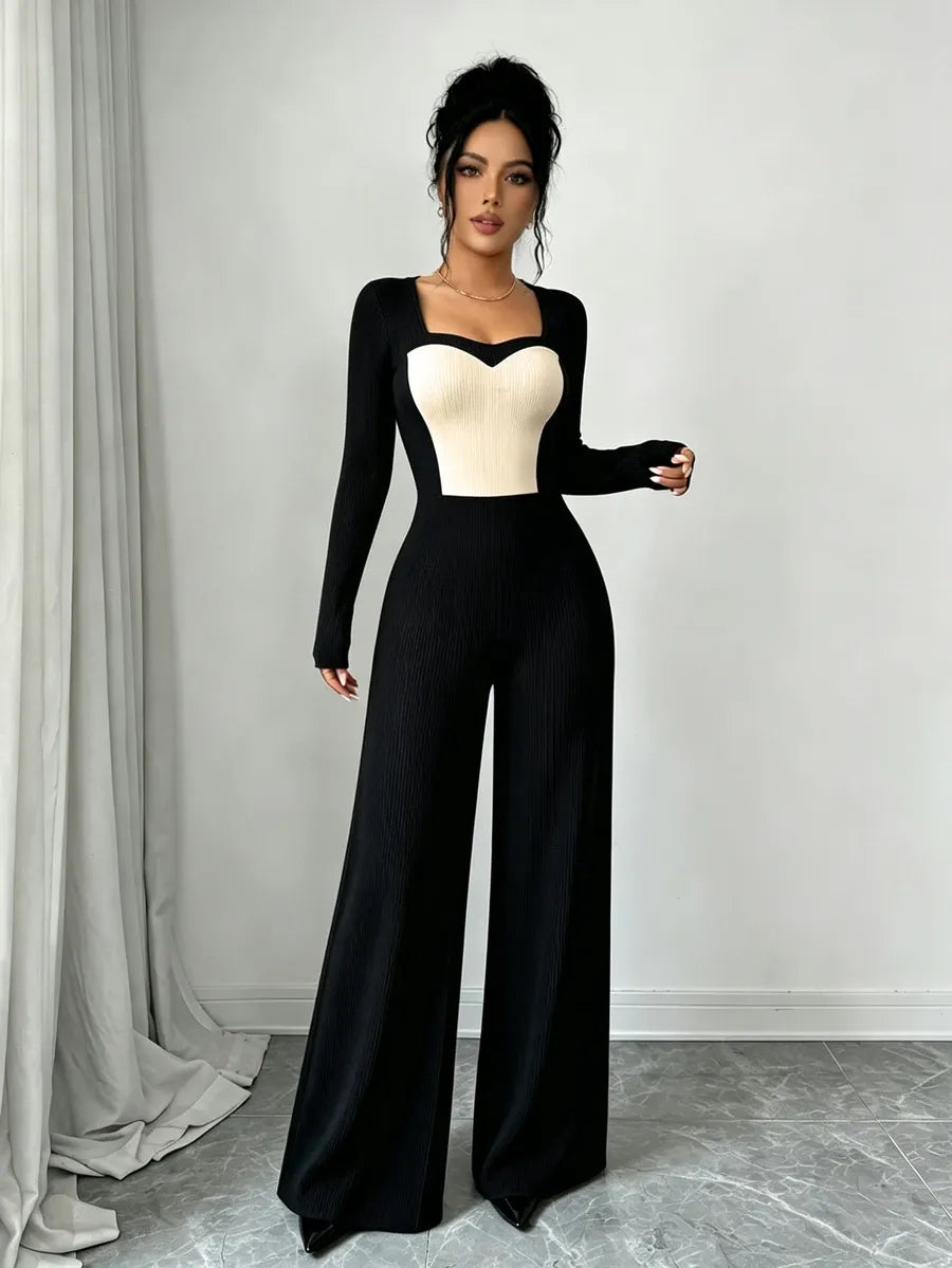 SHEIN Elenzga جمبسوت نسائي بخصر عالٍ أبيض وأسود