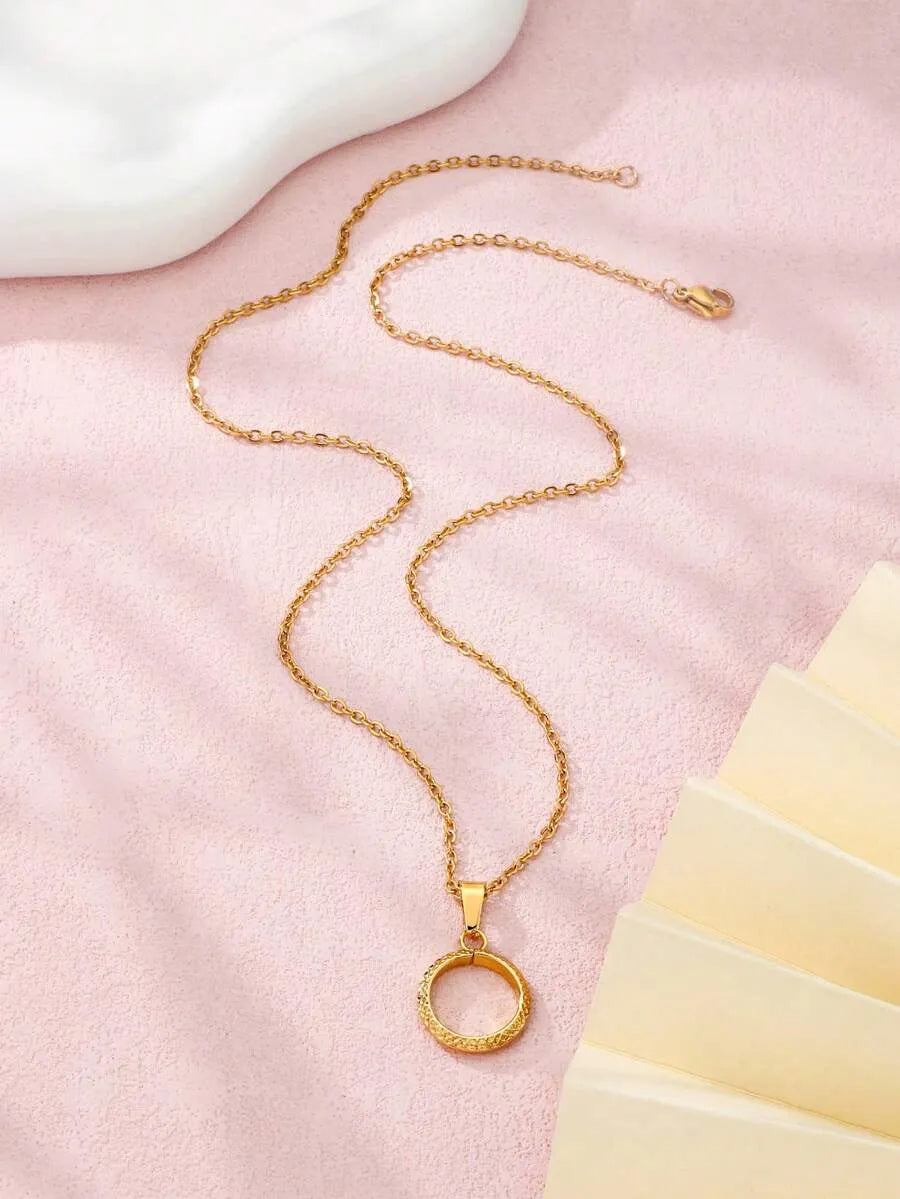 SHEIN طقم مجوهرات نسائي 3 قطع قلادة وأقراط وخاتم بتصميم دائري بلون ذهبي