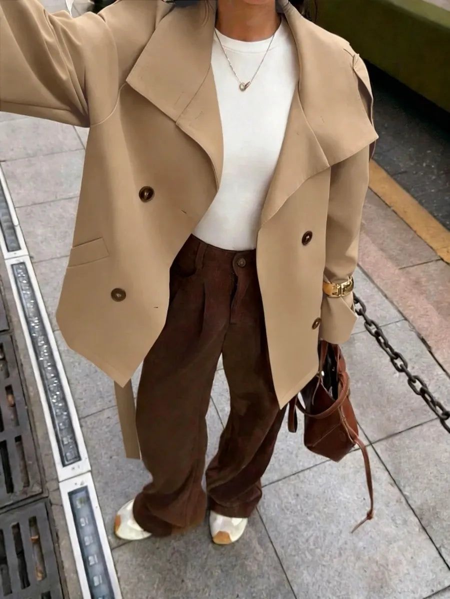 SHEIN x Luisa Sonza Elyressa معطف ترنش نسائي بربطة خصر وخاكي