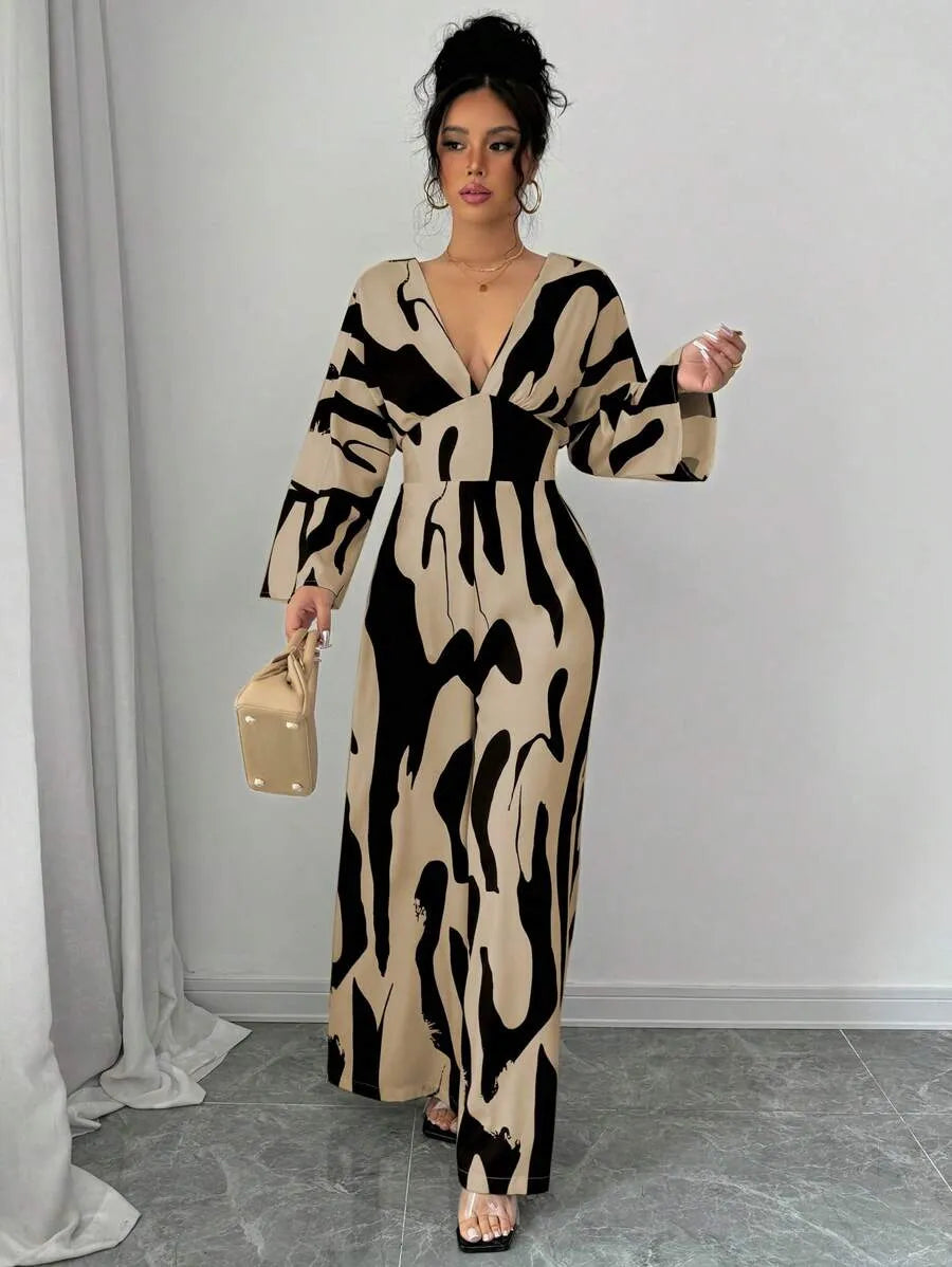SHEIN Rafferiza جمبسوت نسائي بفتحة غير متناسقة وياقة وساق واسعة بلون كاكي