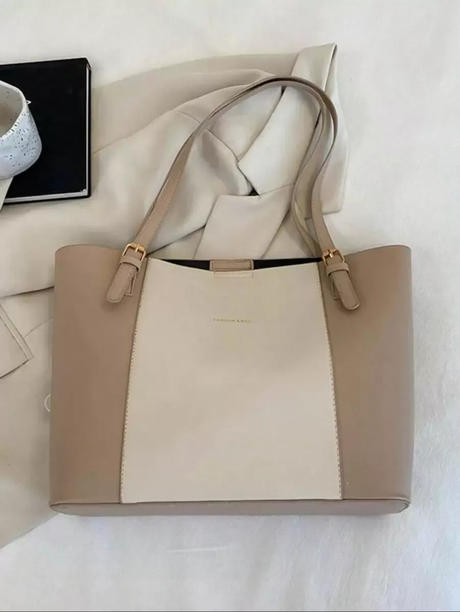 SHEIN حقيبة يد وكتف سوداء كبيرة من جلد البولي يوريثان بسيطة