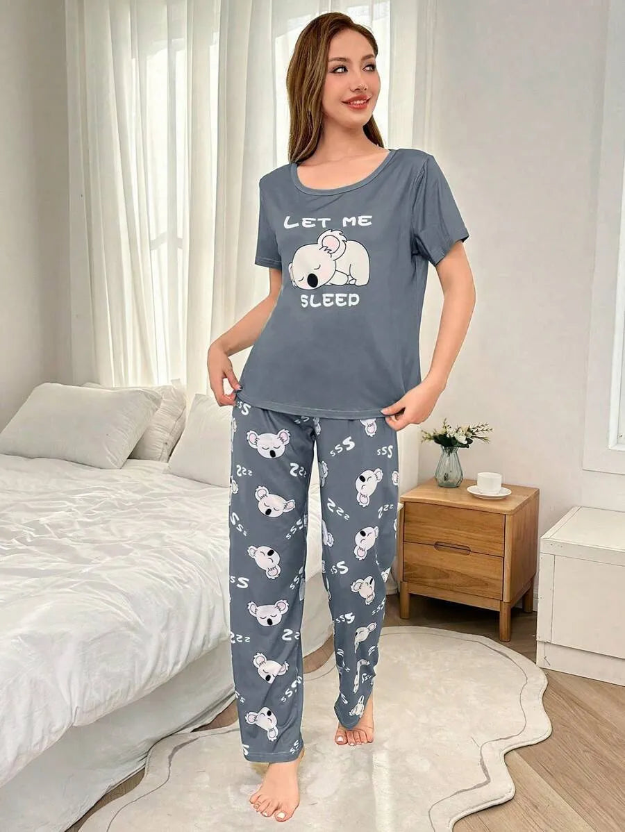 SHEIN Dream Adore بيجامة 2 قطعة بلون متعدد الألوان وأكمام قصيرة وبنطلون طويل