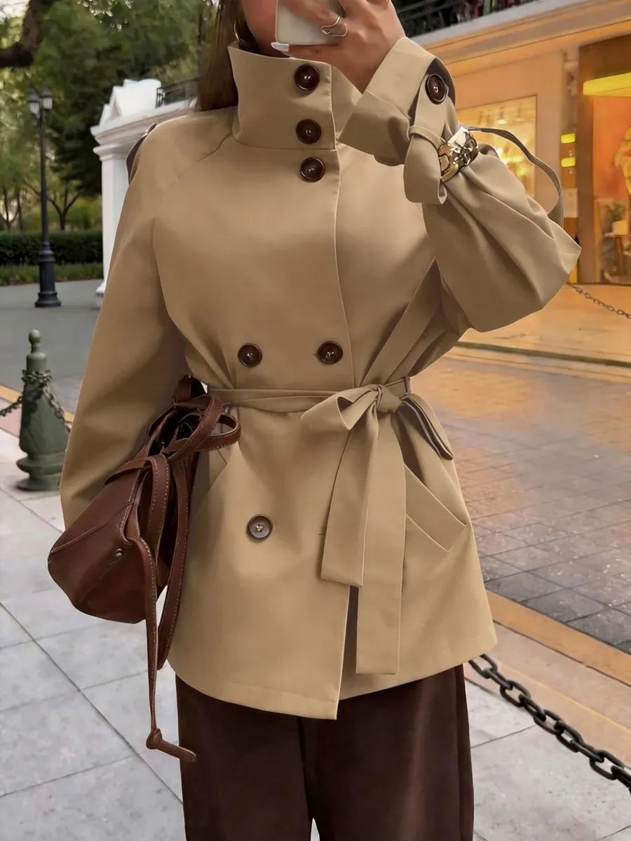 SHEIN x Luisa Sonza Elyressa معطف ترنش نسائي بربطة خصر وخاكي