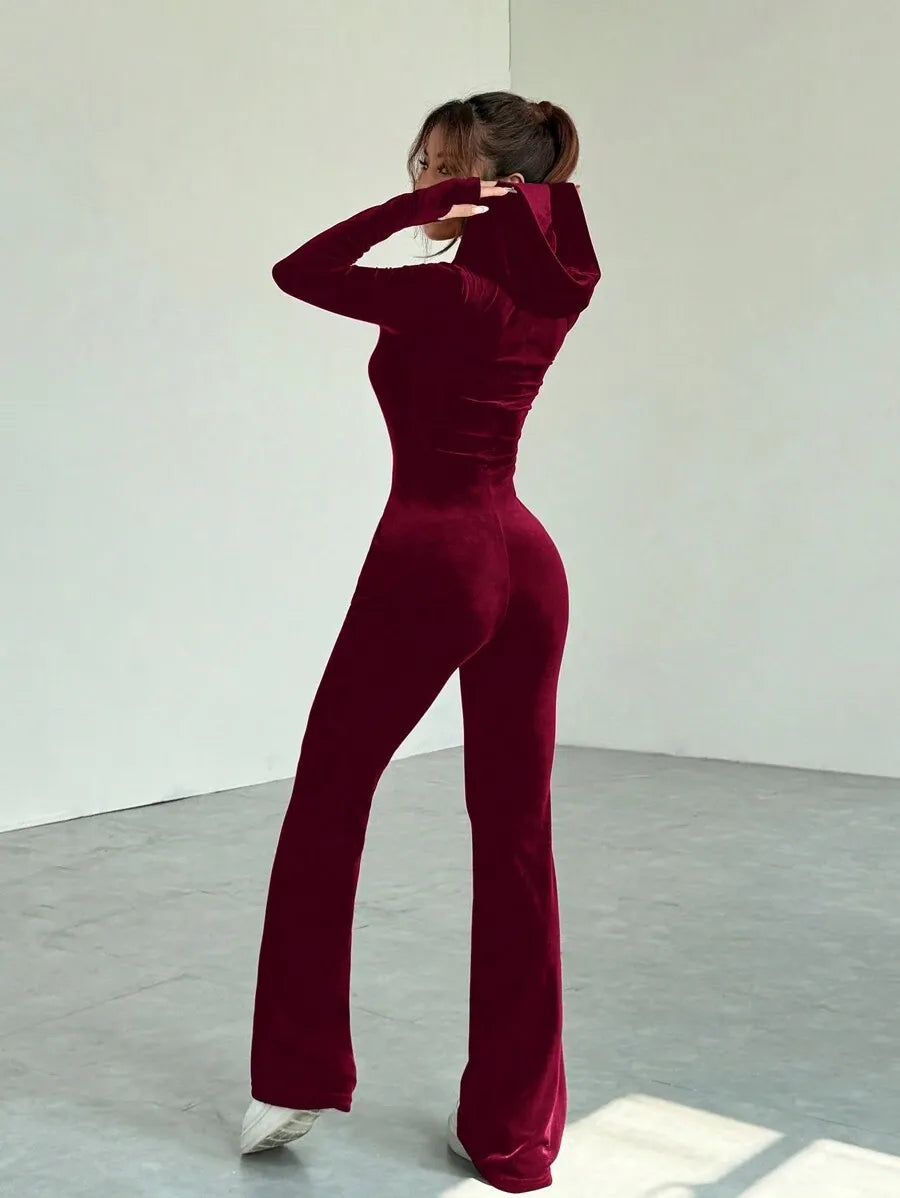 SHEIN EZwear بدلة رياضية نسائية من الشمواه بياقة وسحاب بلون عنابي