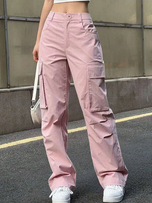 SHEIN بنطال كاجوال مستقيم بلون وردي