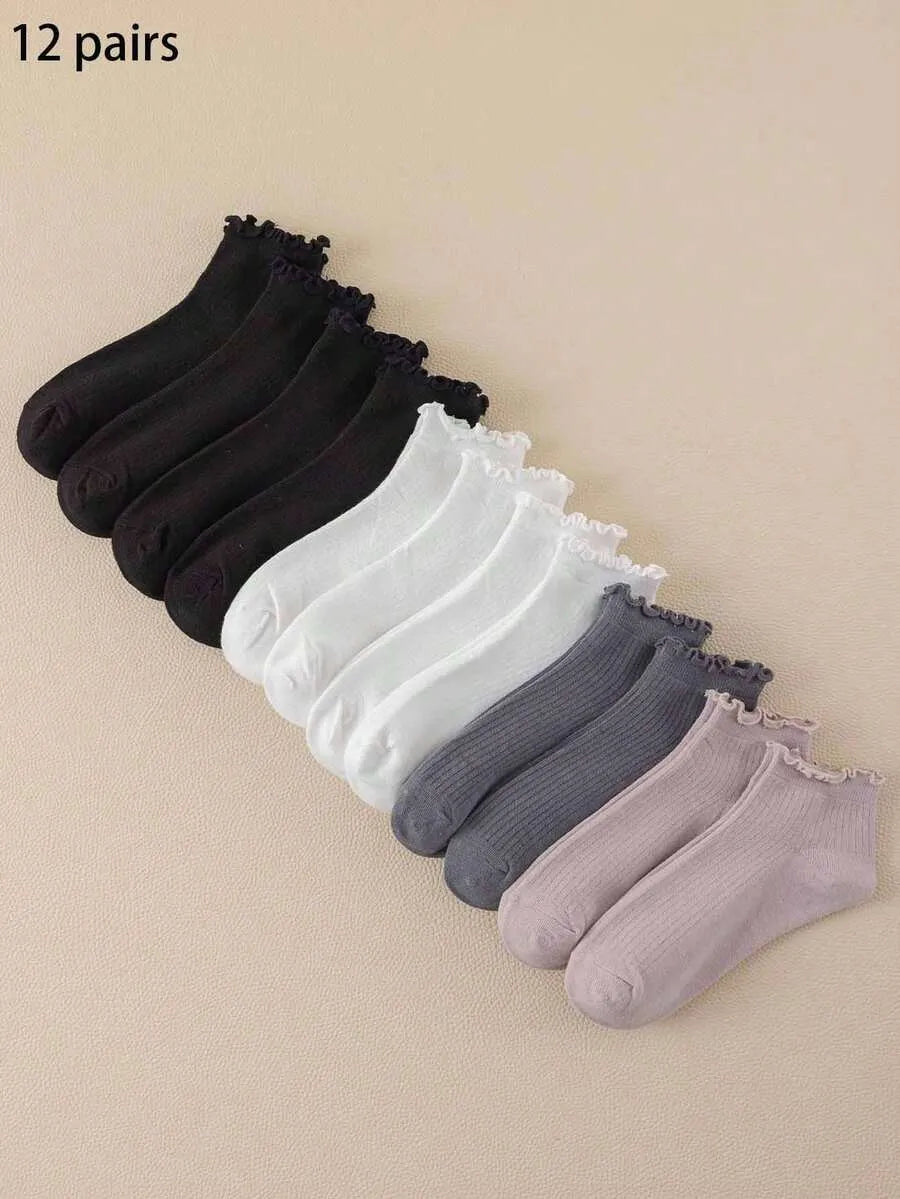 SHEIN جوارب قصيرة نسائية بحافة مكشكشة وخطوط عمودية ومتعدد الألوان