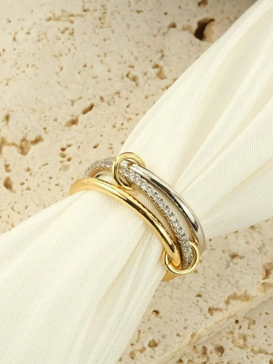 SHEIN خاتم نسائي 3 حلقات مرصع بالزركونيا متعددة الألوان