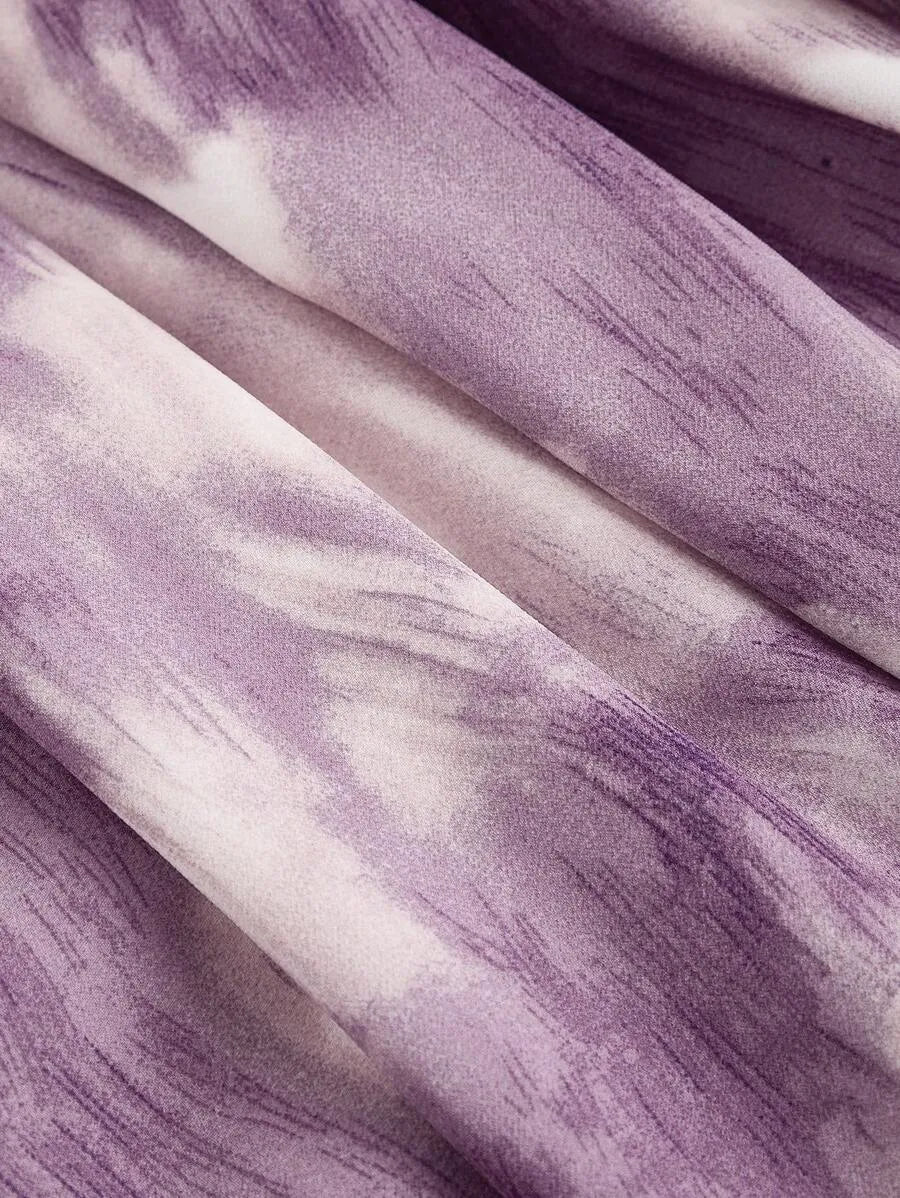 SHEIN MOD فستان بلون ارجواني فاتح قصير برسن وعارية الذراعين