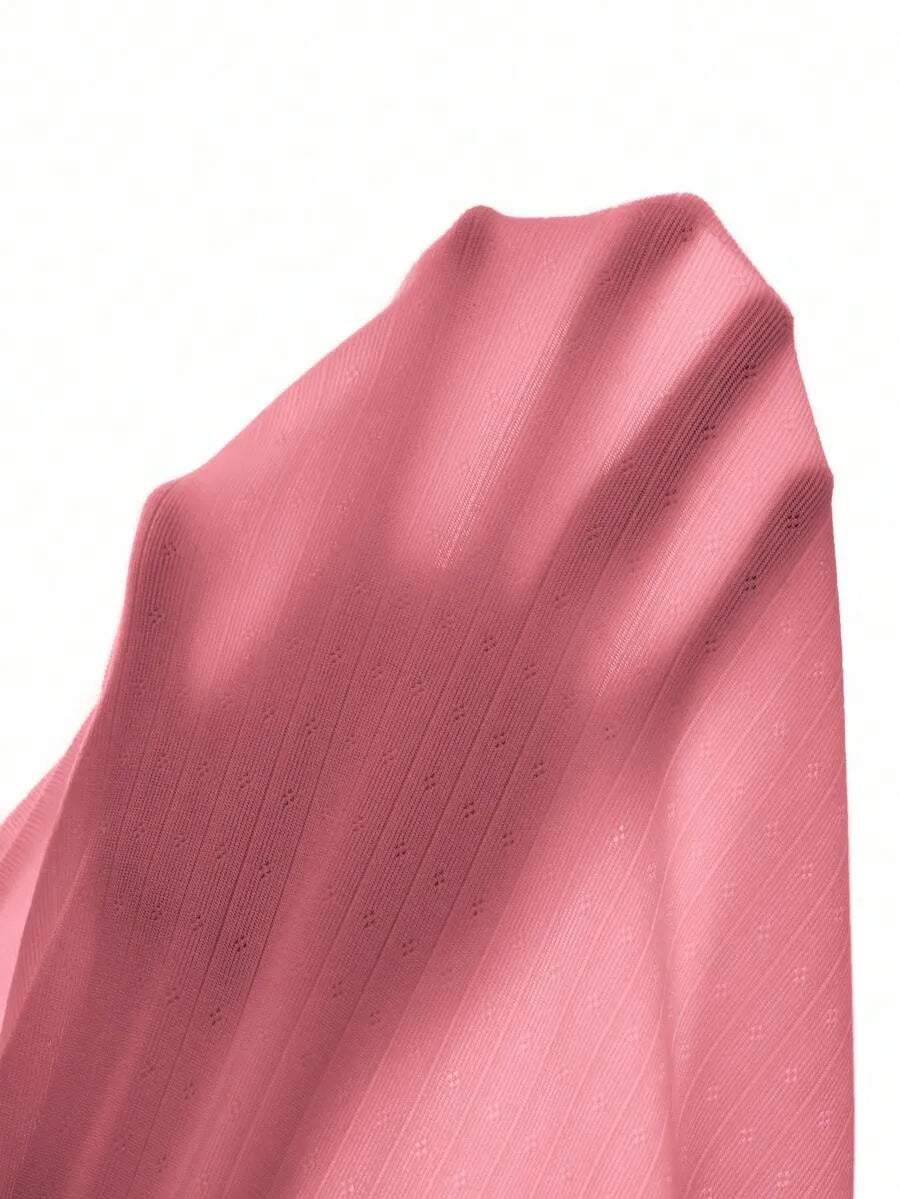 SHEIN بلوزة نسائية ضيقة بياقة مربعة وأزرار ودانتيل بلون روز أحمر