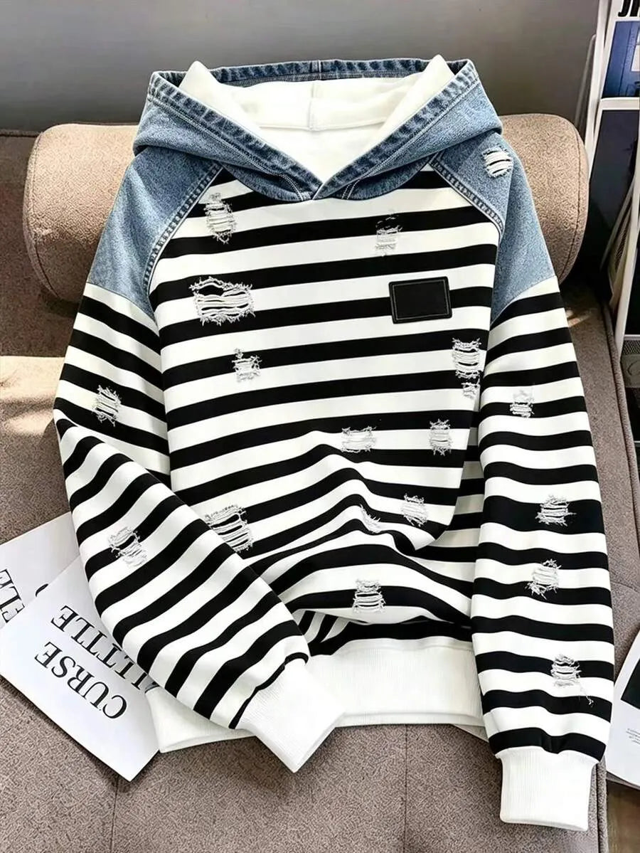 SHEIN Resyla هودي نسائي فضفاض مخطط ومزين بكتل لونية متعدد الألوان