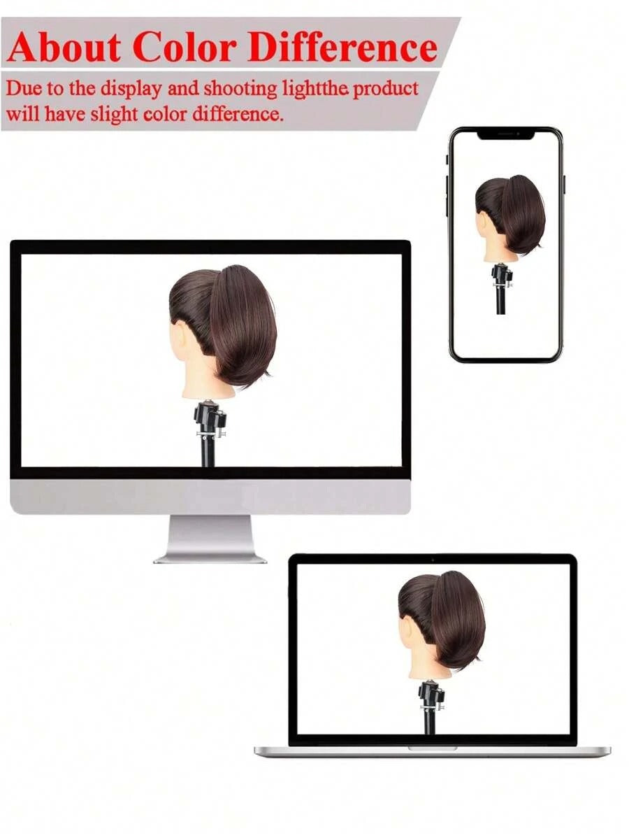 SHEIN ذيل حصان صناعي قصير بمشبك  بني داكن ومجعد خفيف