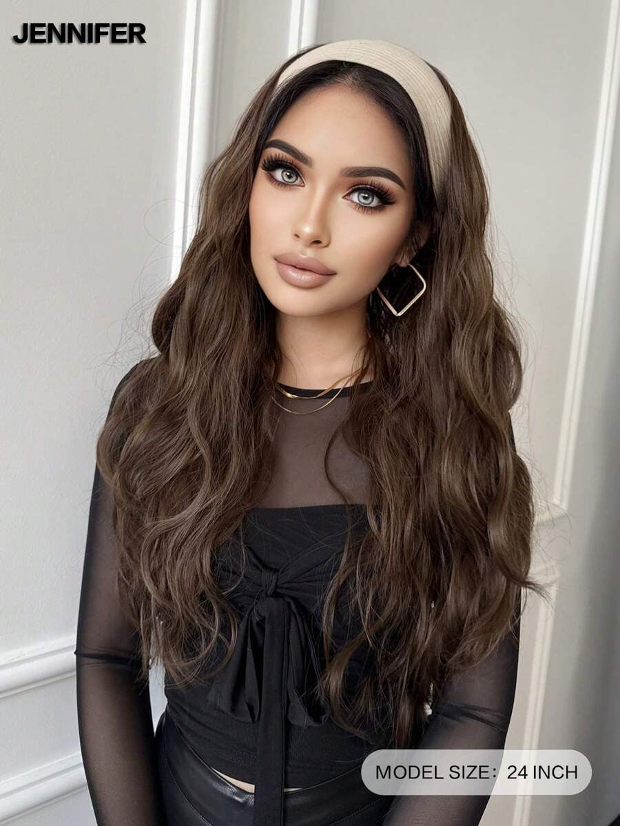 SHEIN باروكة شعر طويلة بعصابة رأس بتموج ناعم