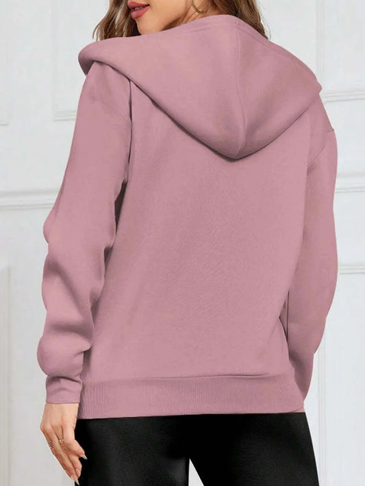 SHEIN Essnce هودي نسائي بسحاب أمامي وجيوب بلون وردي مغبر