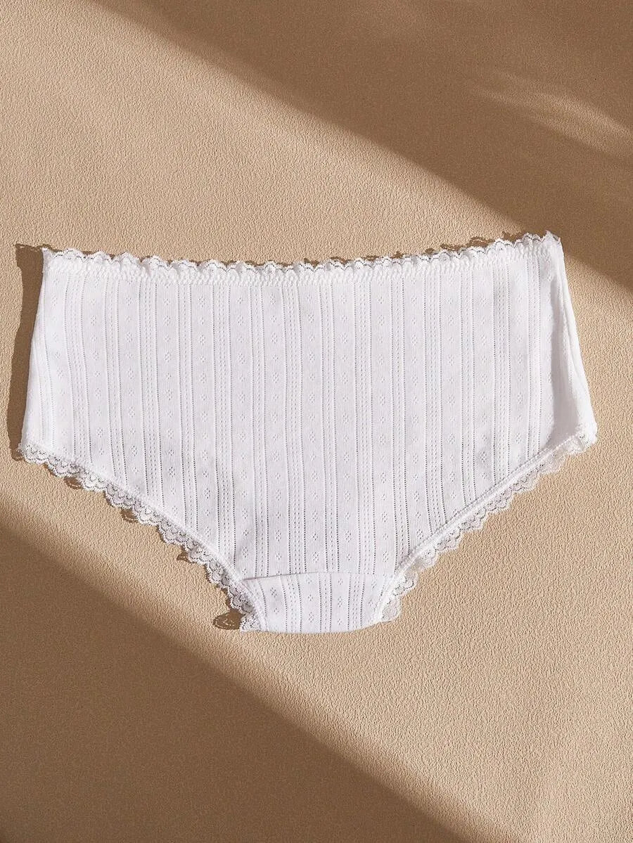 SHEIN Lullawish سروال داخلي بوي شورتس بالدانتيل والفيونكة بلون أبيض