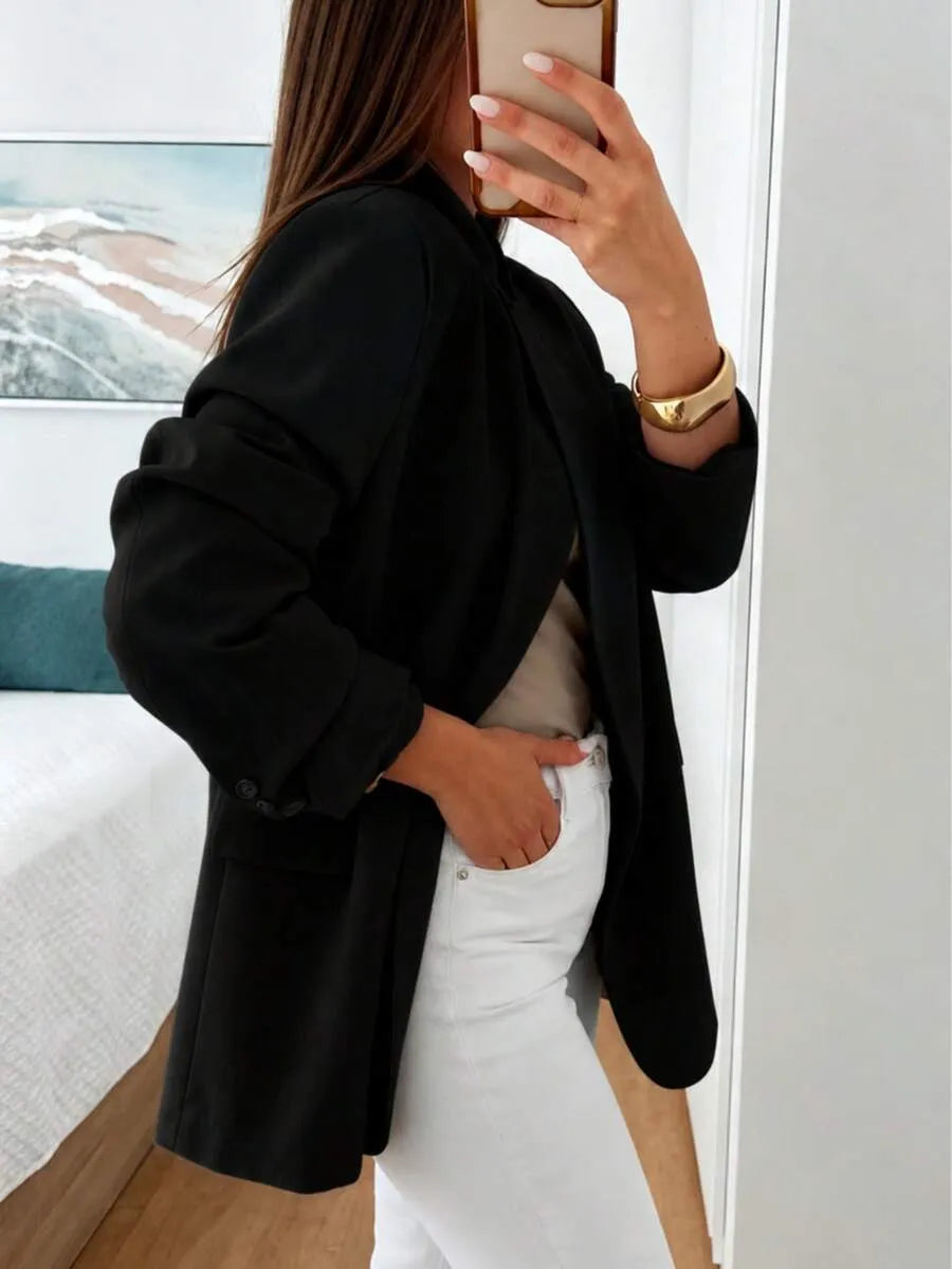 SHEIN سترة نسائية غير متماثلة مفتوحة من الأمام باللون الأسود