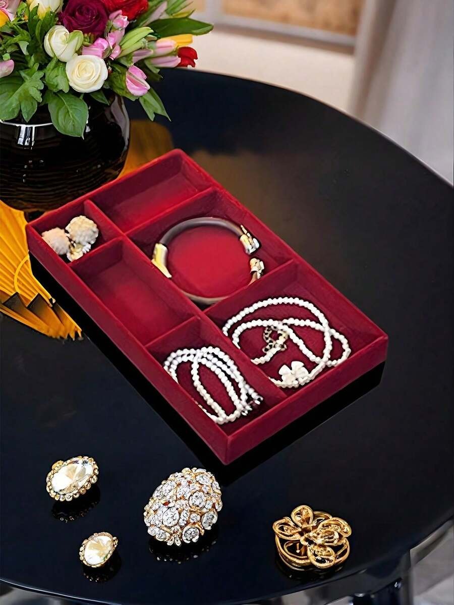 SHEIN صينية مجوهرات مخملية كبيرة مع أقسام مستقلة