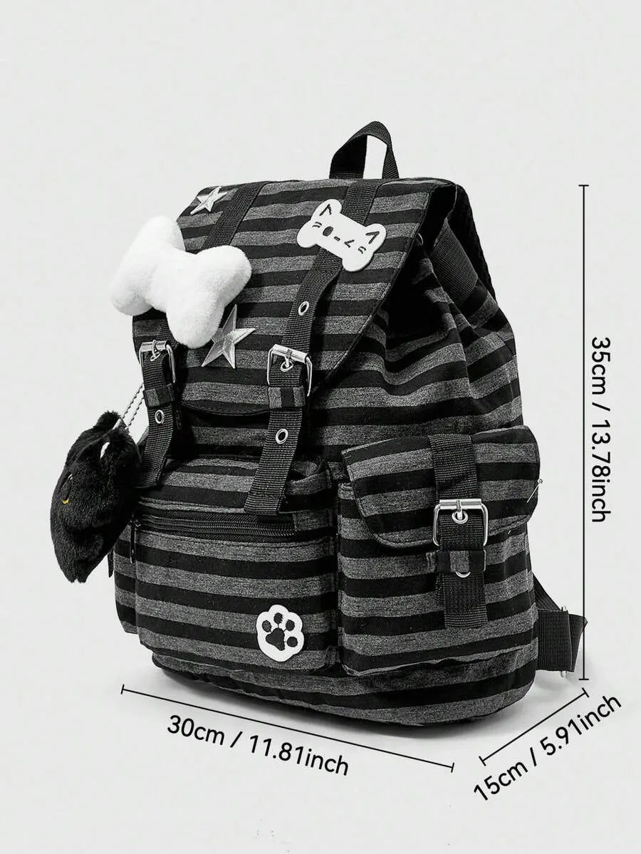 SHEIN ROMWE Grunge Punk حقيبة ظهر بتصميم بانك بنمط قطط وعظام