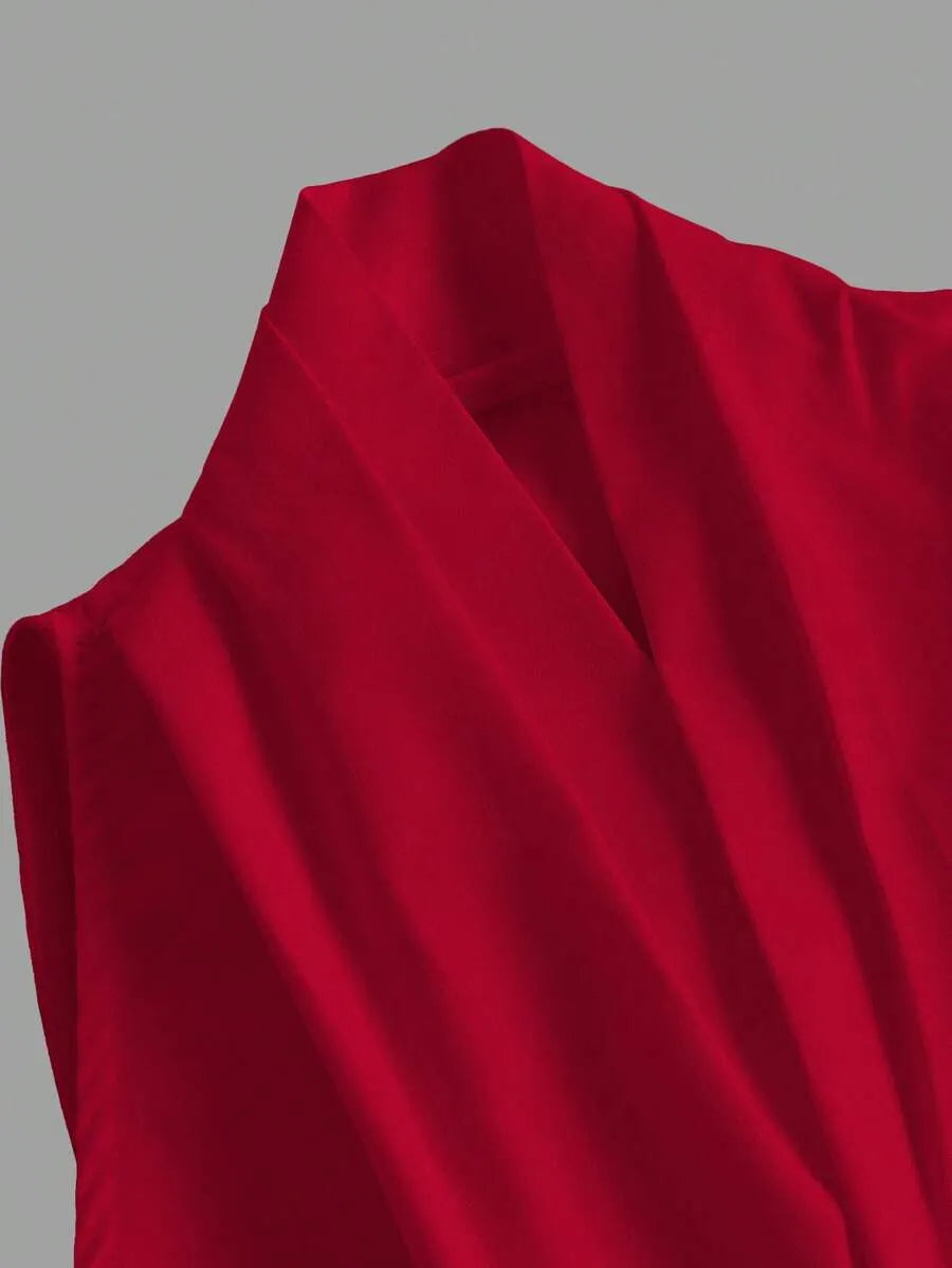 SHEIN MOD بلوزة نسائية بربطة فراشة بلون أحمر