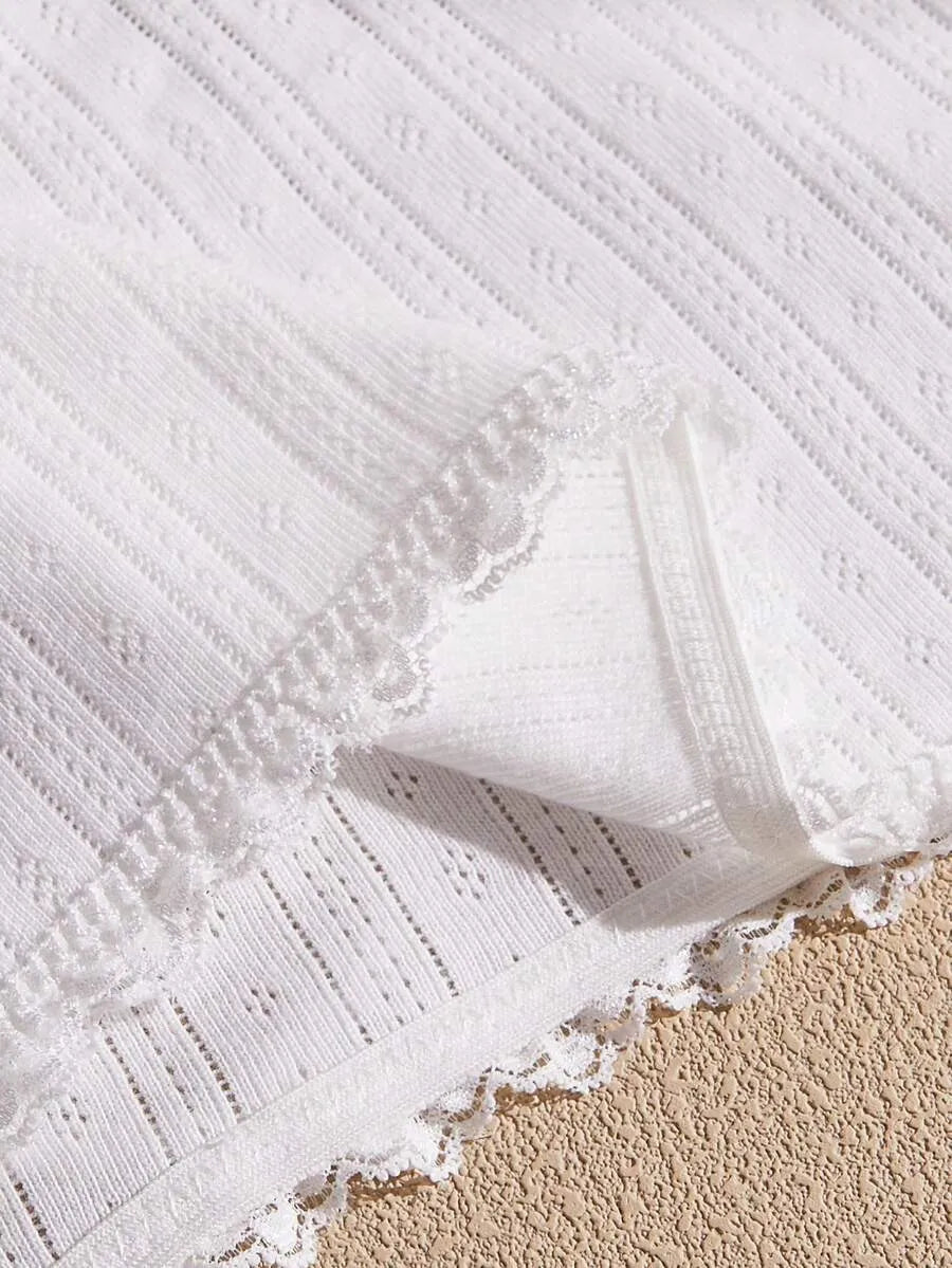 SHEIN Lullawish سروال داخلي بوي شورتس بالدانتيل والفيونكة بلون أبيض
