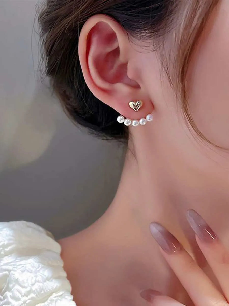 SHEIN مجموعة 2 قطعة أقراط نسائية مزينة باللؤلؤ الصناعي وحجر الراين متعدد الألوان