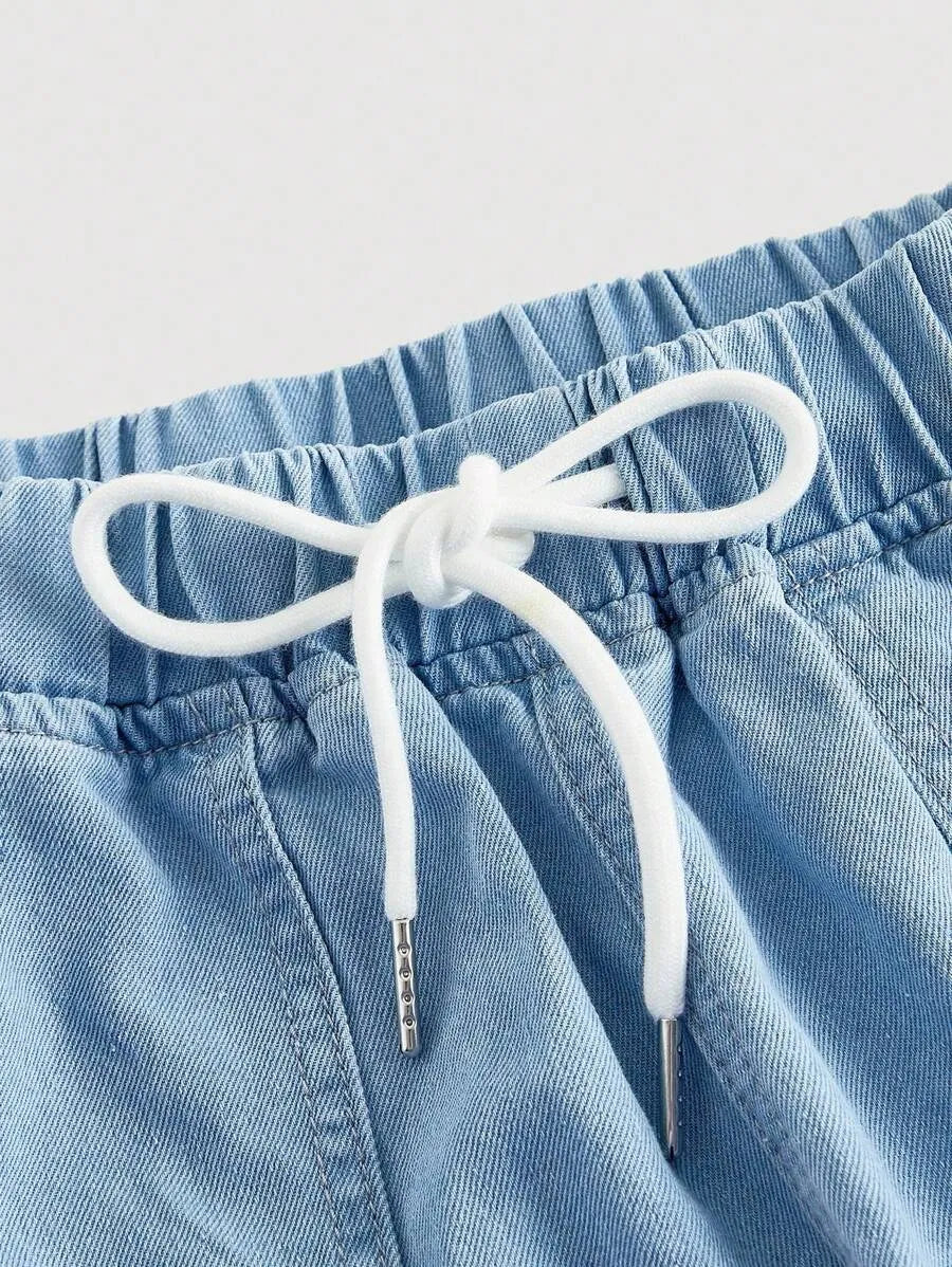 SHEIN MOD تنورة جينز نسائية طويلة مستقيمة بخصر طبيعي وجيوب بلون أزرق فاتح