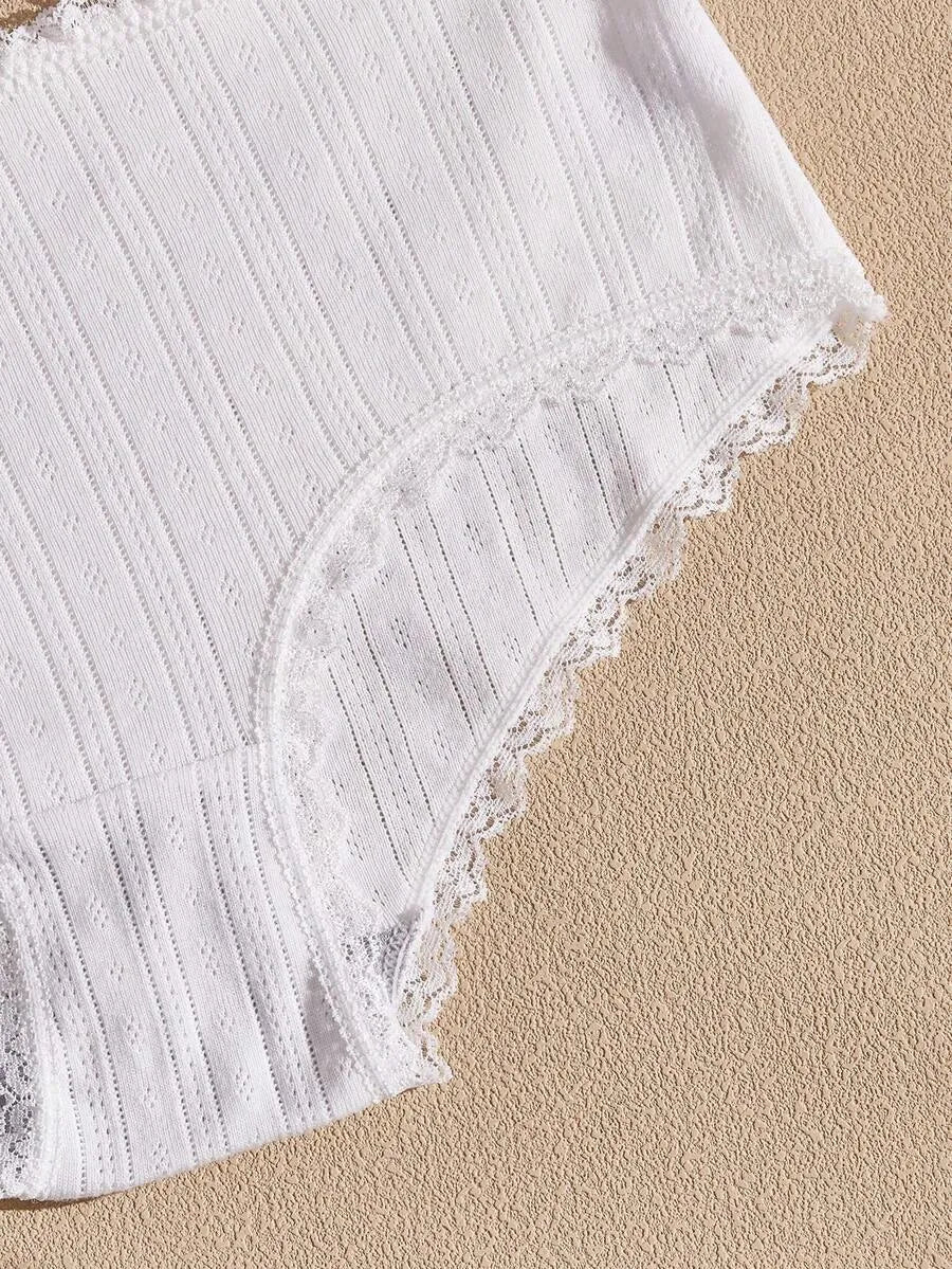 SHEIN Lullawish سروال داخلي بوي شورتس بالدانتيل والفيونكة بلون أبيض
