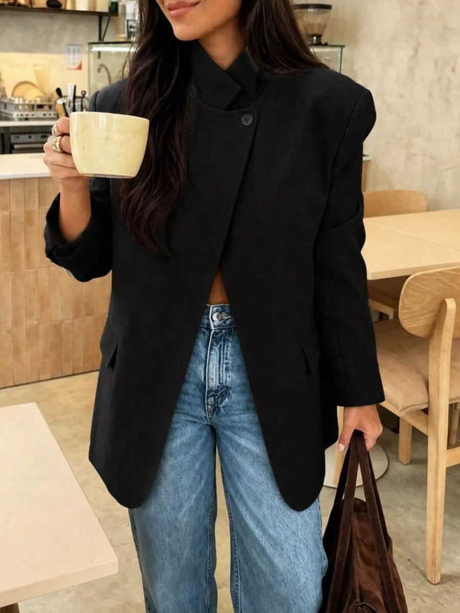 SHEIN سترة نسائية غير متماثلة مفتوحة من الأمام باللون الأسود