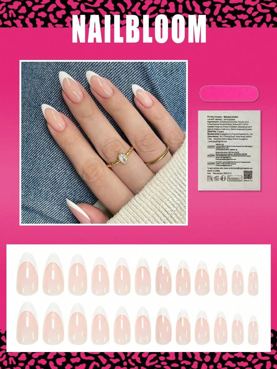 SHEIN ملصقات أظافر 24 قطعة متوسطة بشكل لوز لامعة متعددة الألوان بأسلوب فرنسي
