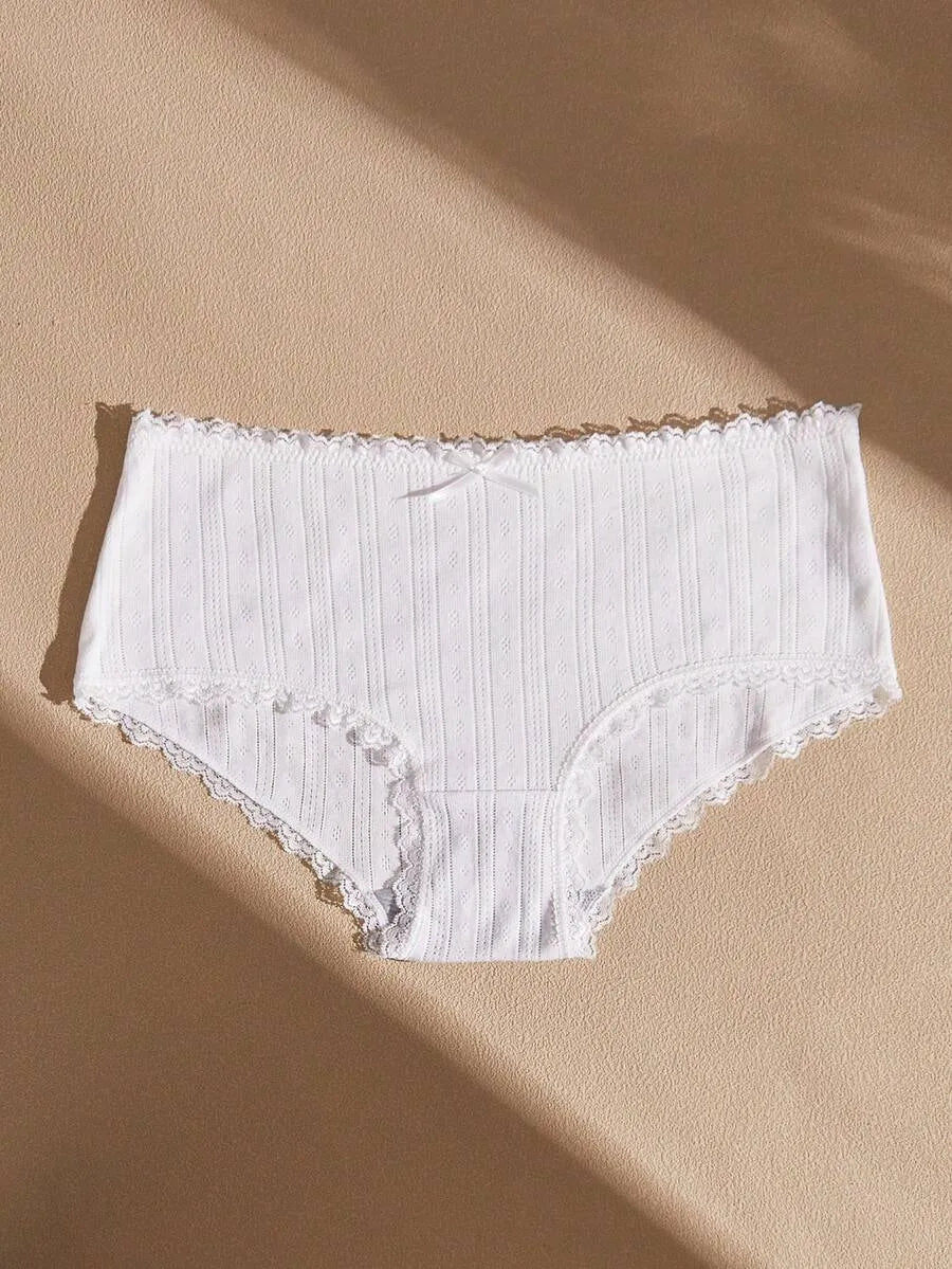 SHEIN Lullawish سروال داخلي بوي شورتس بالدانتيل والفيونكة بلون أبيض