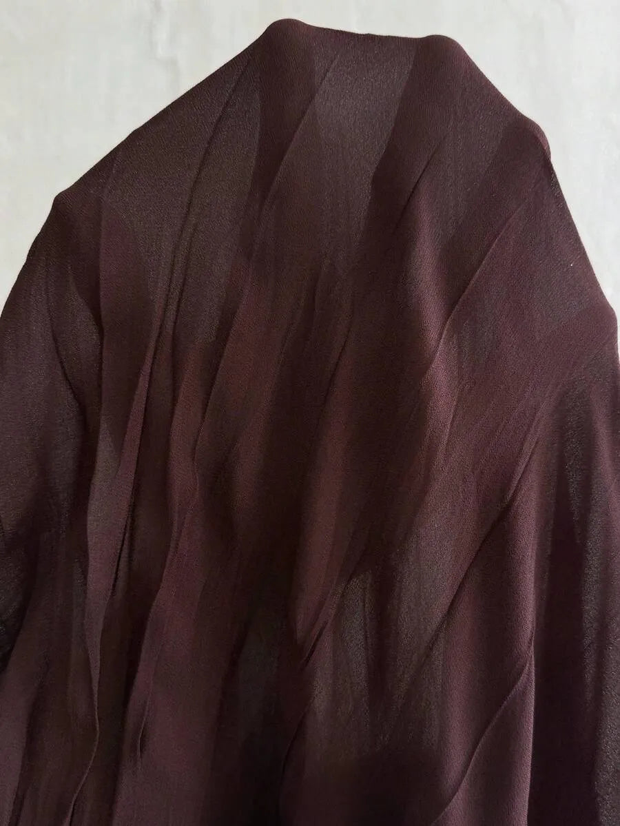 SHEIN Roveilla فستان نسائي طويل بأكمام طويلة وخصر مطوي مع حزام بلون كستنائي