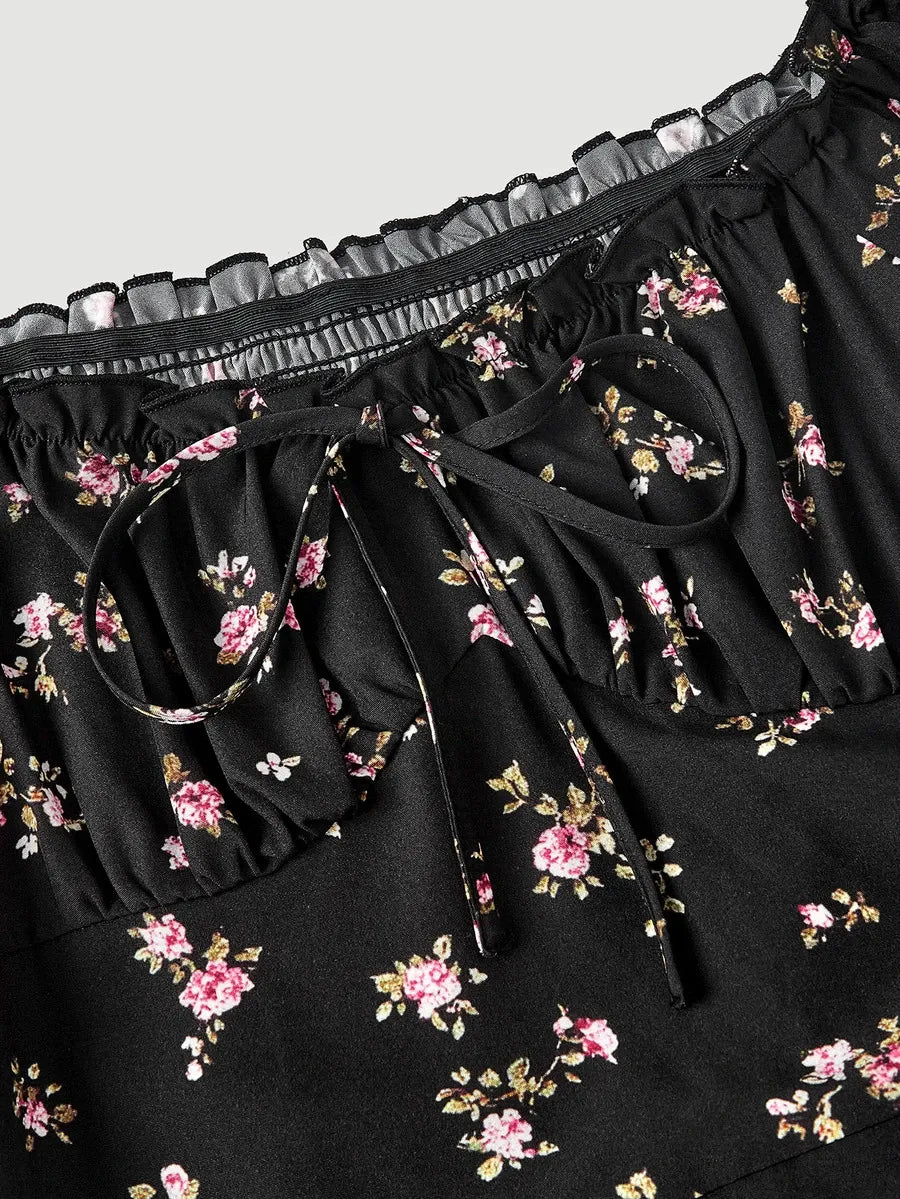 SHEIN Skyraze فستان نسائي بكتف مكشوف و بنقشة زهور صغيرة متعدد الألوان