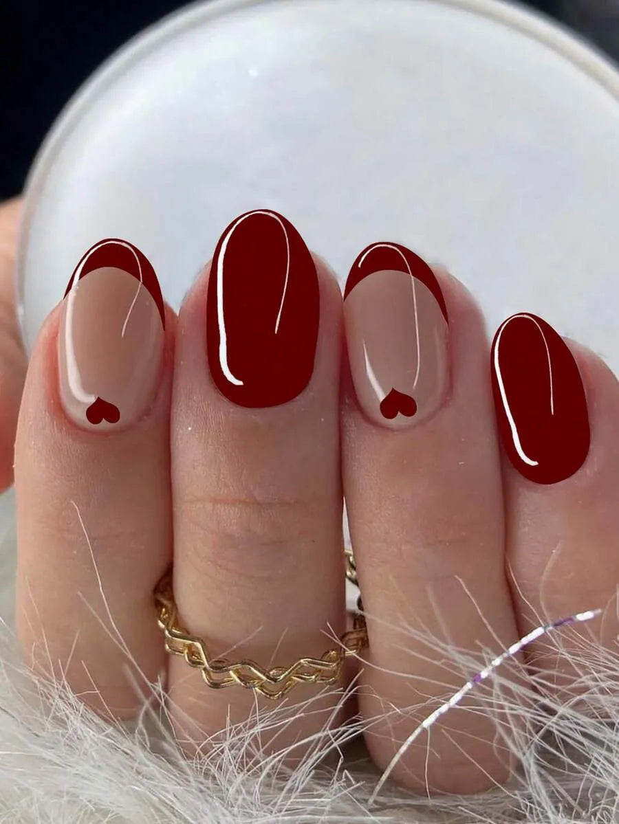 SHEIN أظافر فرنسية 24 قطعة قصيرة بشكل لوز بتصميم قلب متعددة الألوان