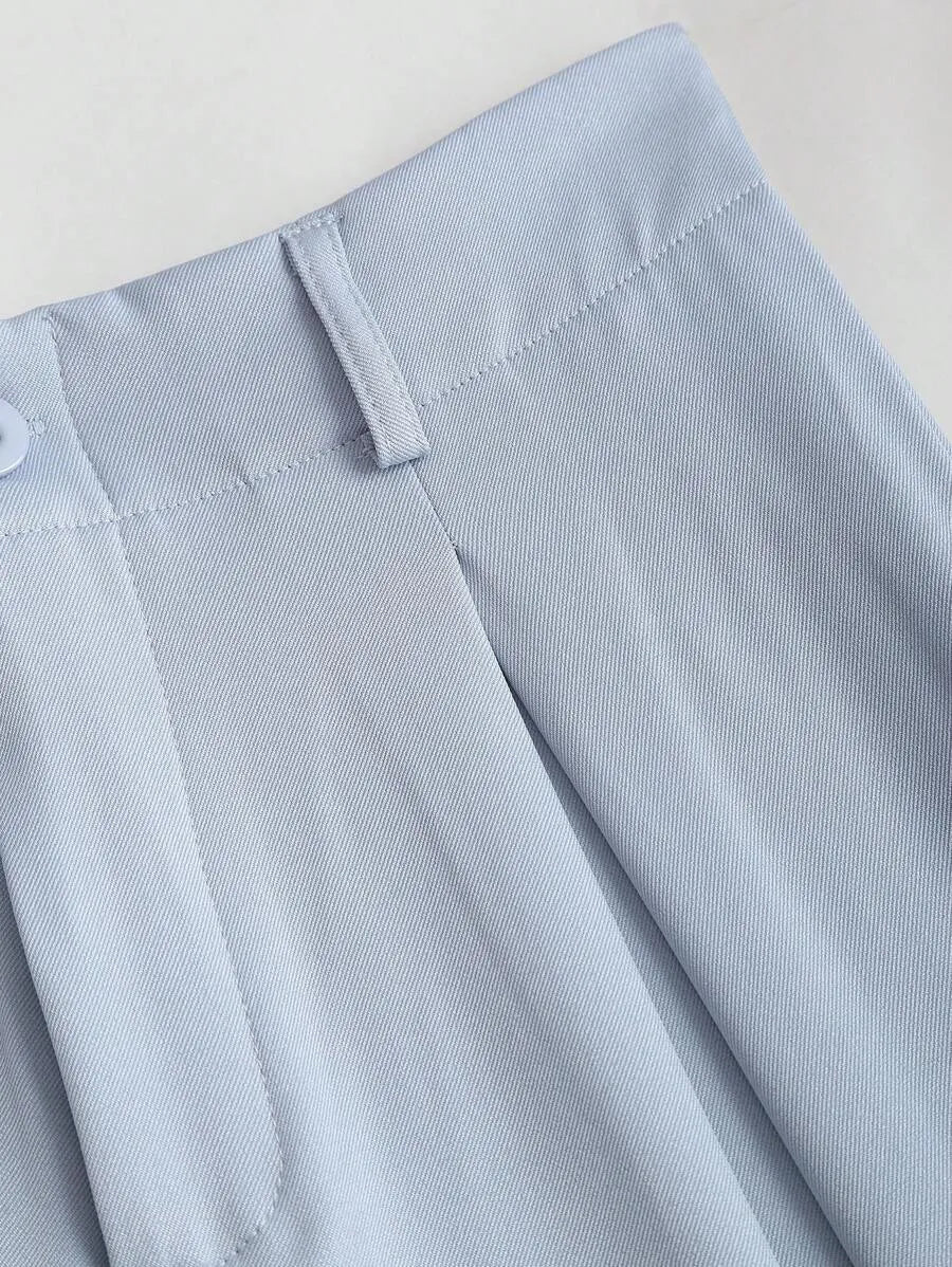 SHEIN Sweetra بنطال واسع بلون أزرق فاتح مطوي