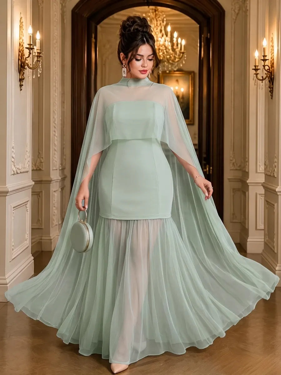 SHEIN Roveilla فستان نسائي من الشبك بوشاح وبدون أكمام بلون أخضر نعناع