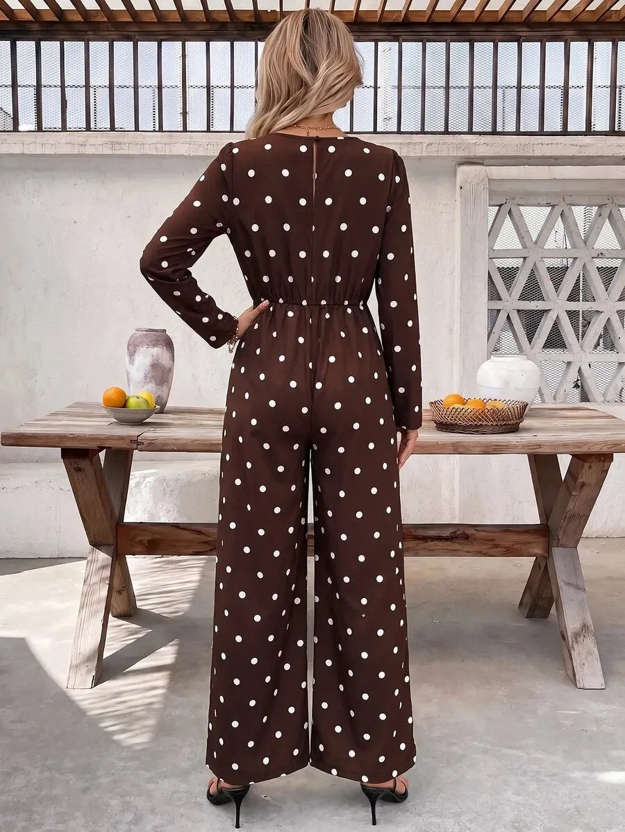 SHEIN Clasi جمبسوت نسائي بنقشة بولكا دوت وياقة وأكمام طويلة متعدد الألوان