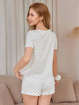 SHEIN Softscene طقم بيجامة قطعتين مع شورت بلون أبيض وأسود