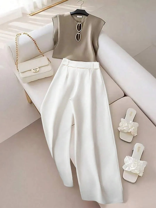 SHEIN GlowEve بنطال نسائي واسع بلون أبيض