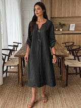 SHEIN Elouméa فستان ميدي بياقة وأكمام طويلة وأزرار أمامية بلون الأسود