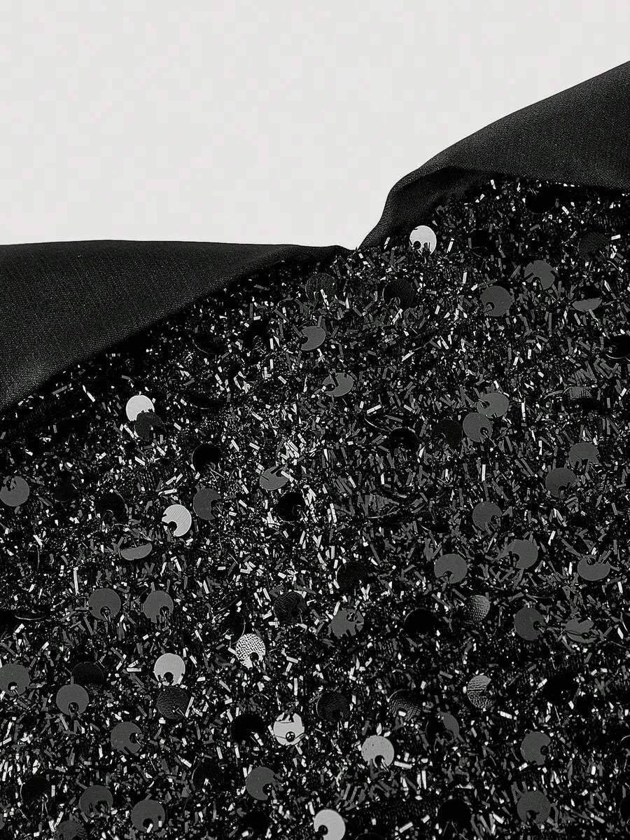 SHEIN MOD فستان نسائي طويل بكتف مكشوف وترتر بلون أسود