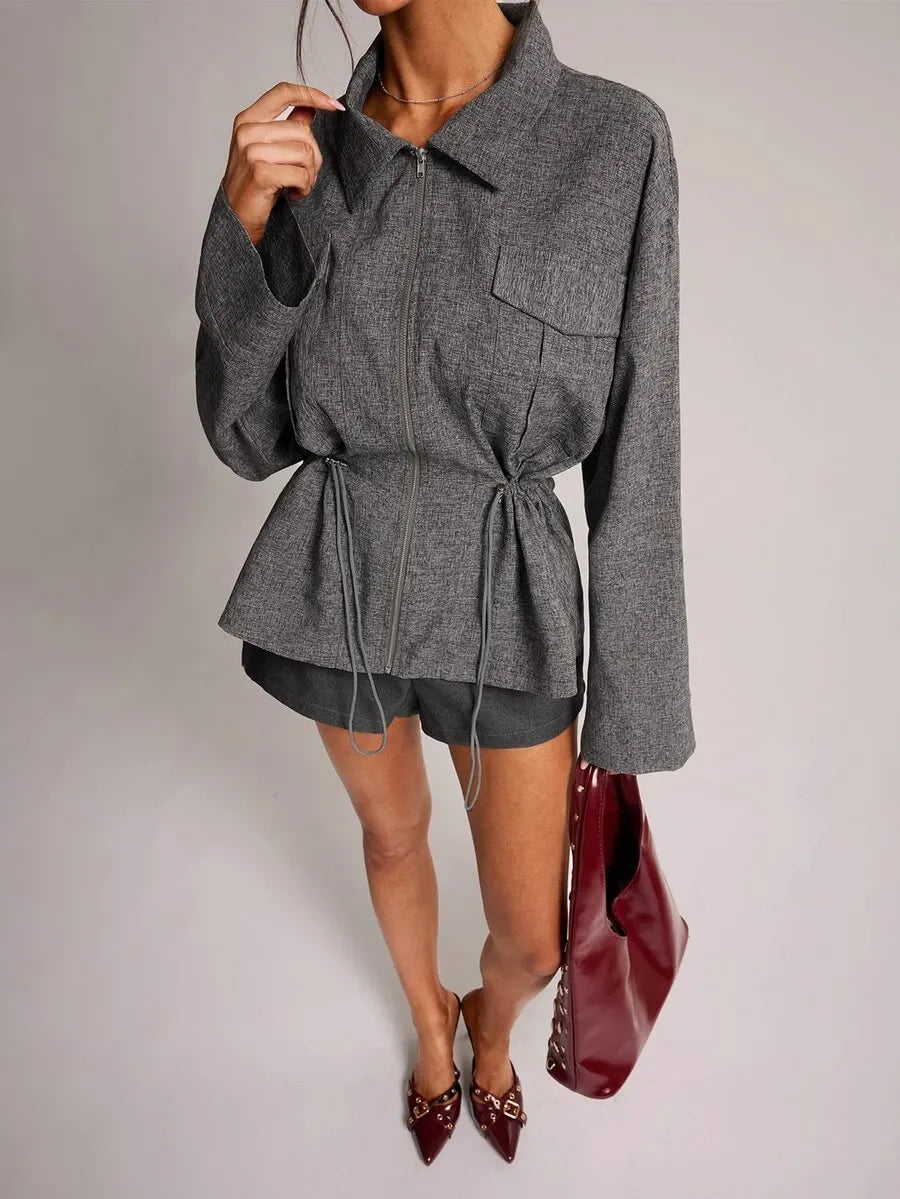 SHEIN BAE جاكيت نسائي انيق بسحاب وخصر مطاطي