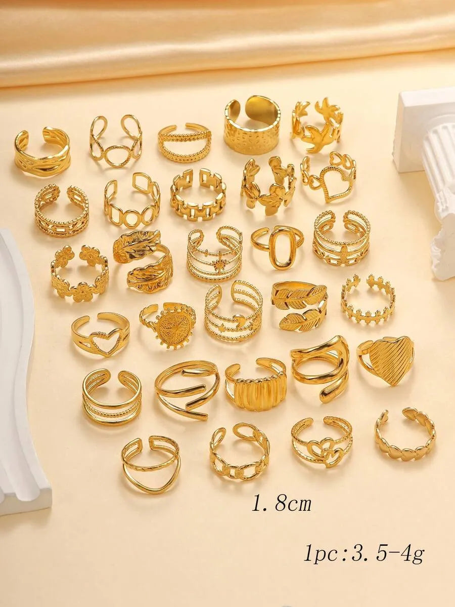 SHEIN مجموعة خواتم هندسية قابلة للتعديل 6/16/12/24 قطعة بلون ذهبي أصفر