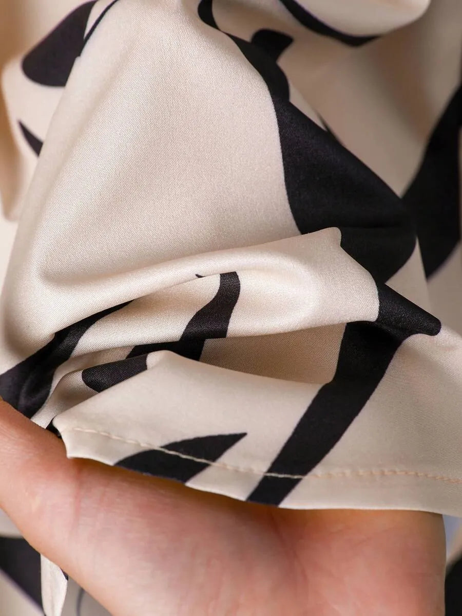 SHEIN Rusticease طقم نسائي قطعتين بلوزة بياقة وبنطال طويل متعدد الألوان