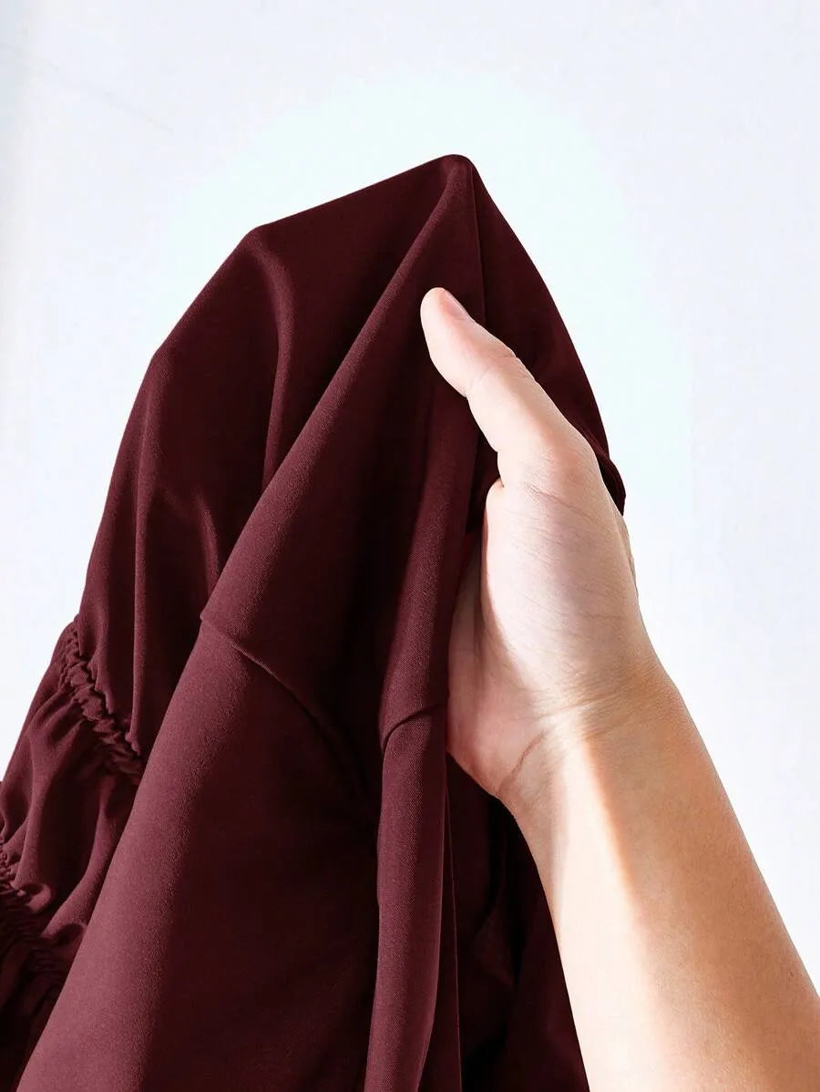 SHEIN MOD بلوزة نسائية بأكمام واسعة وربطة أمامة بلون عنابي